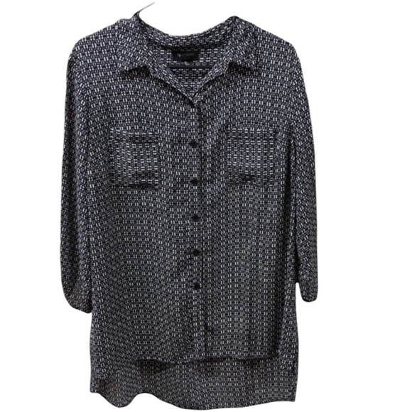 AB Studio Tops - AB STUDIO Black And White Hi Low HOUNDSTOOTH 
Blouse Size XL